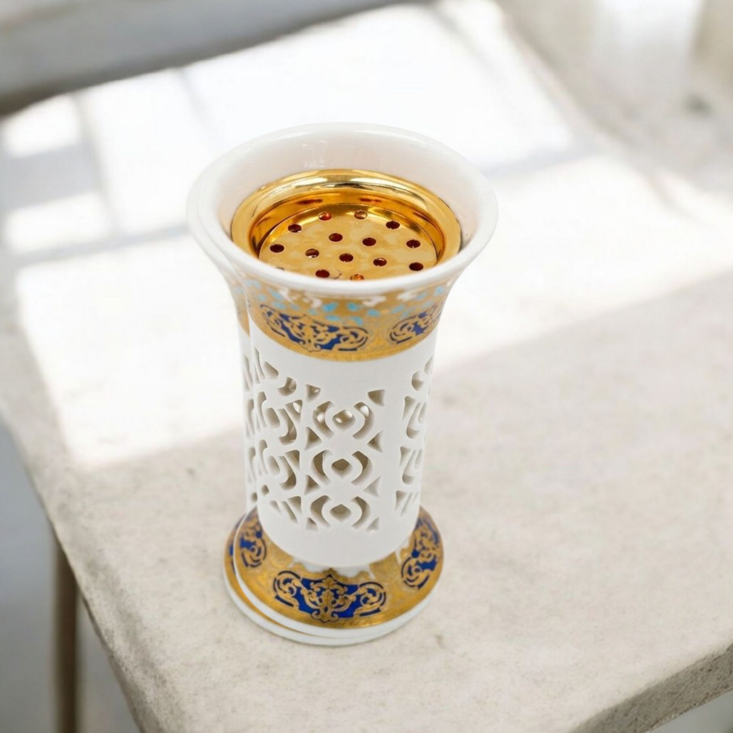 Royal White & Gold Mabkhara Decorative Incense Holder