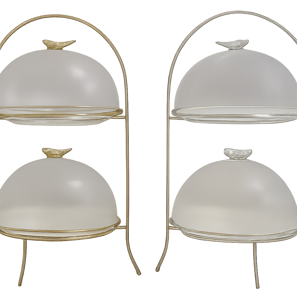2-Tier Covered Cake & Pastry Stand – Gold & Silver Trim