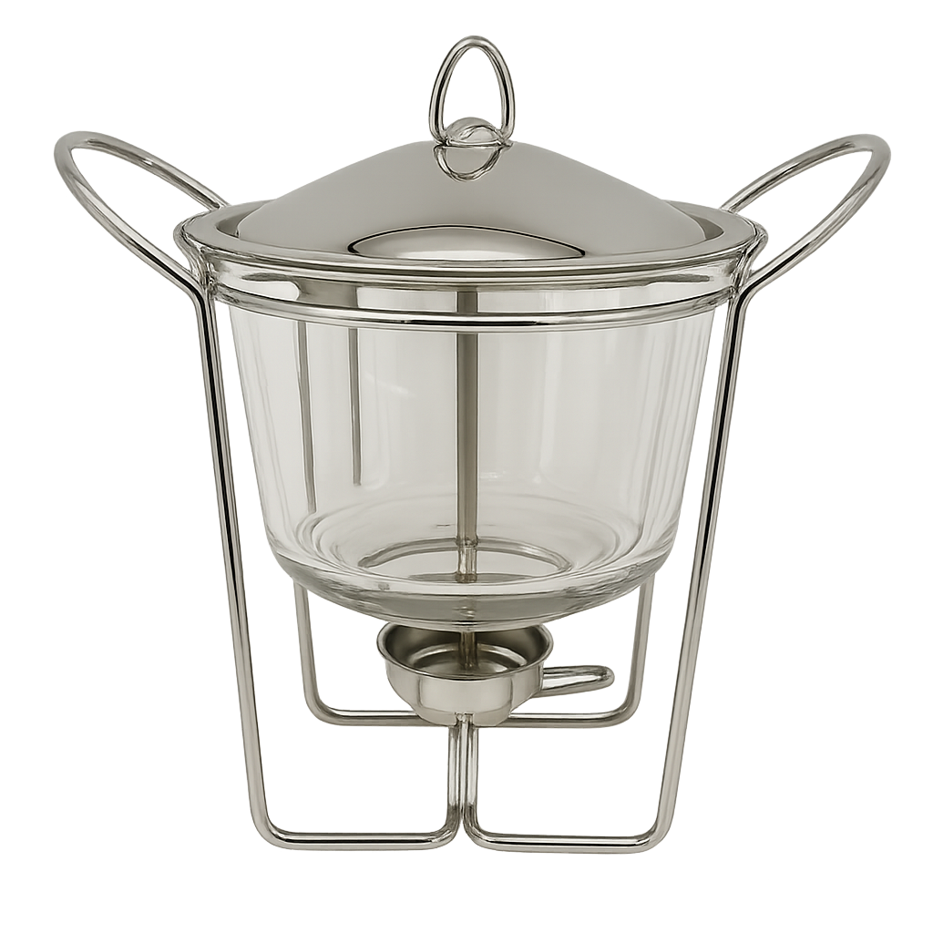 Glass Food Warmer with Stainless Steel Lid & Stand