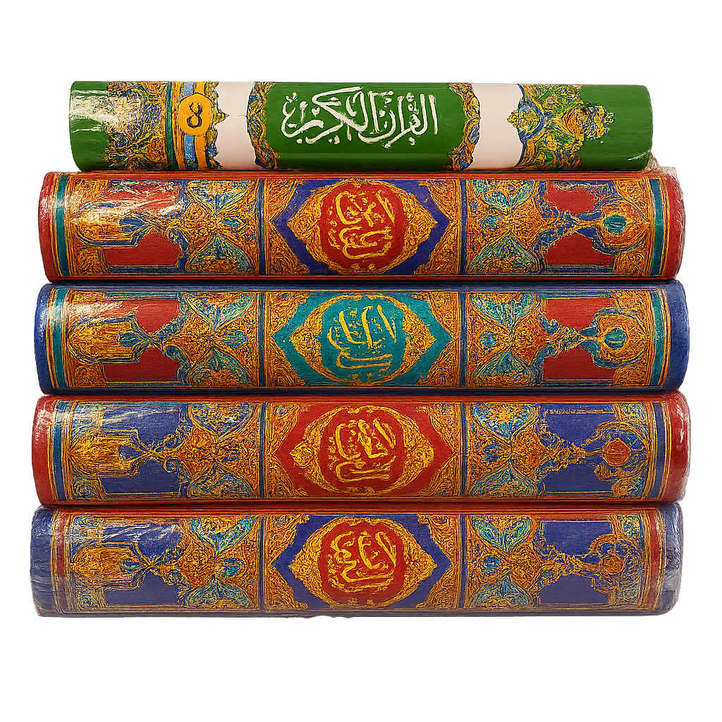 Deluxe Quran Set – Colorful Ornate Spines (5 Volumes)”