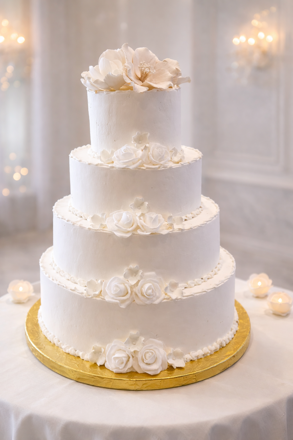 Ivory Blossom Tiered Wedding Cake ($9 per person)