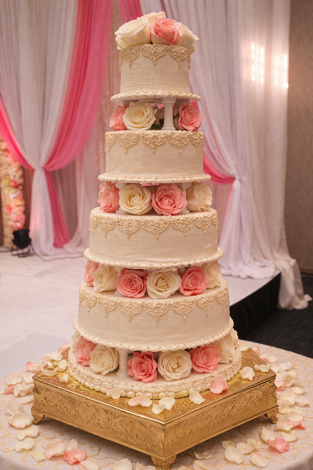 Blush Rose Grand 5-Tier Wedding Cake ($9 per person)