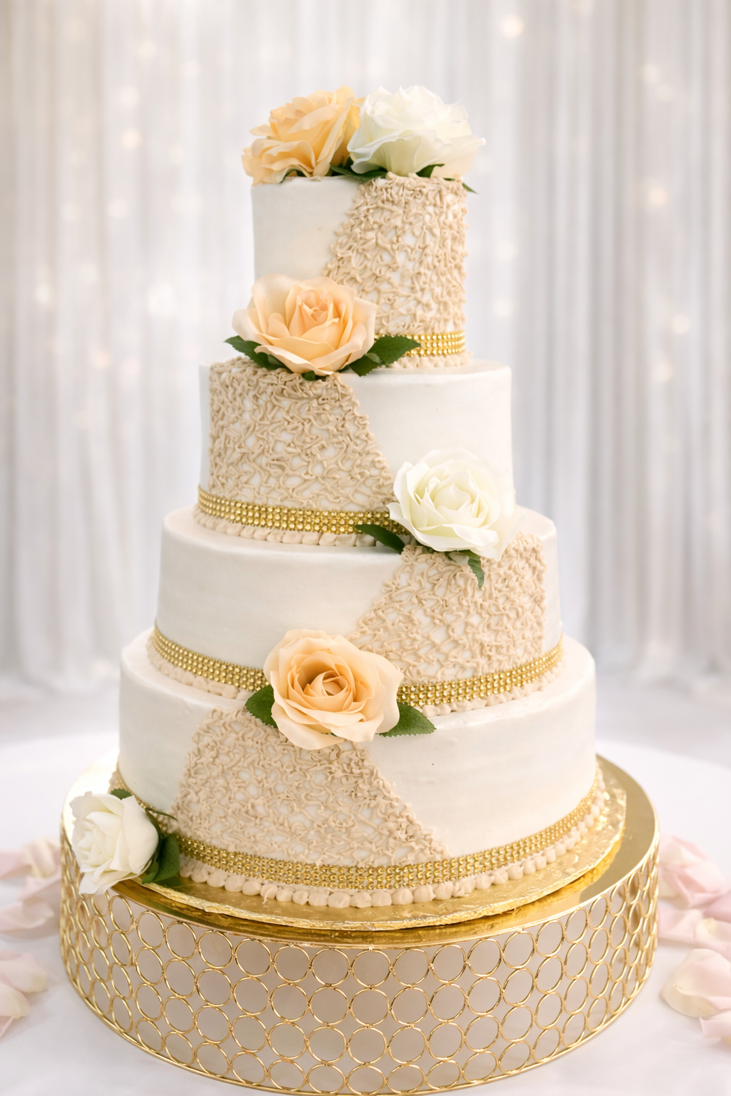 Champagne Rose Luxe 4-Tier Wedding Cake ($9 per person)