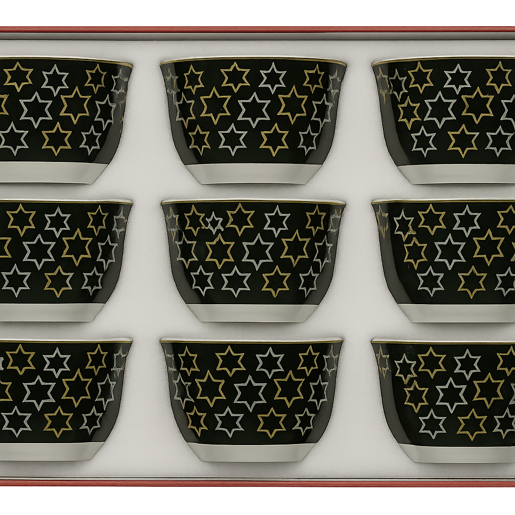 12-Piece Arabic Tea Cup Set – Black & Gold Star Design