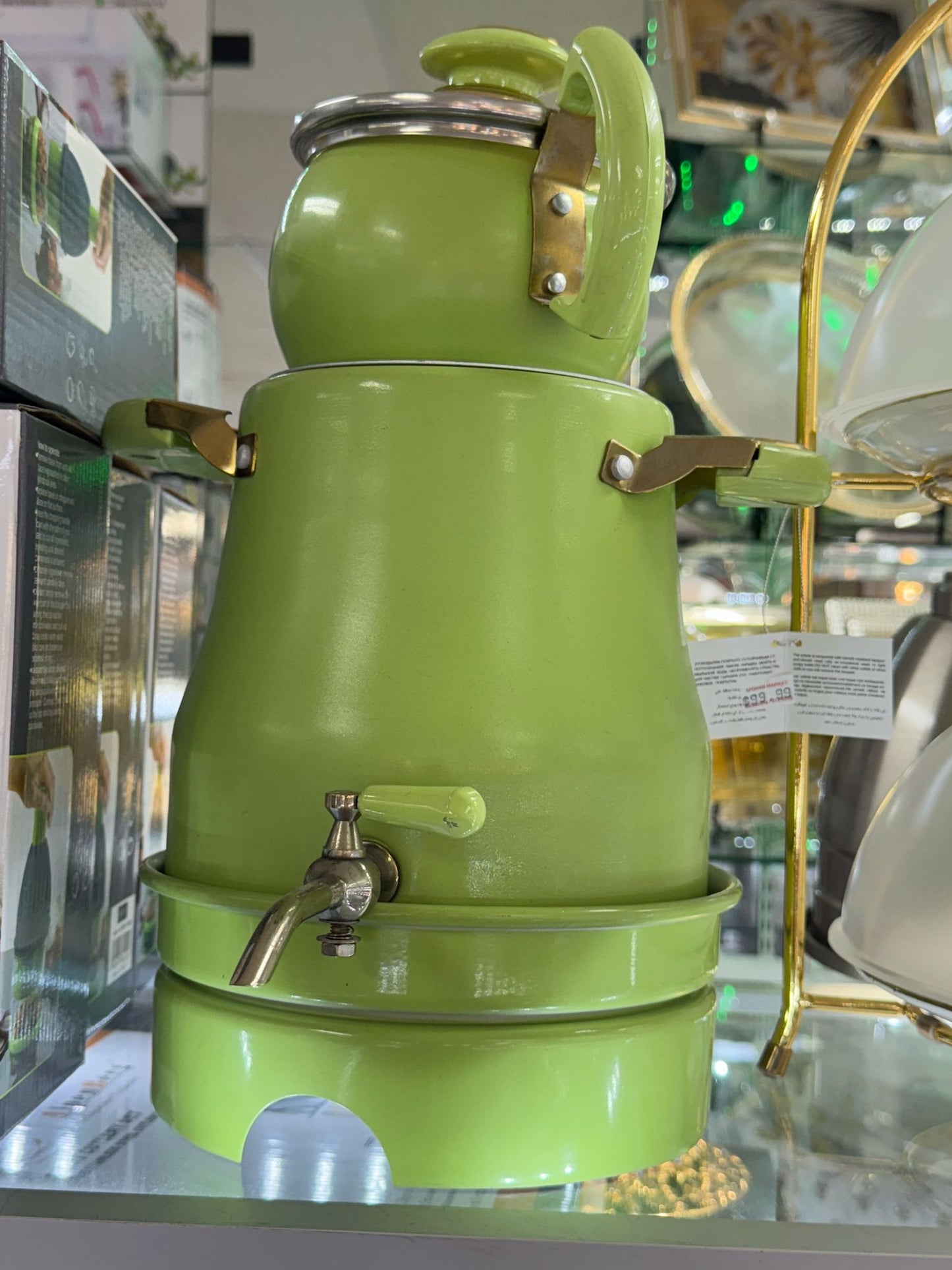 Turkish Samovar Tea Set – Green Enamel Finish (4-Piece)