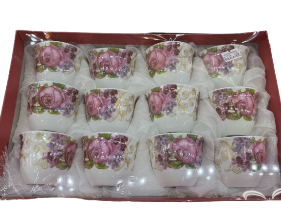 12-Piece Rose Print Teacup Set