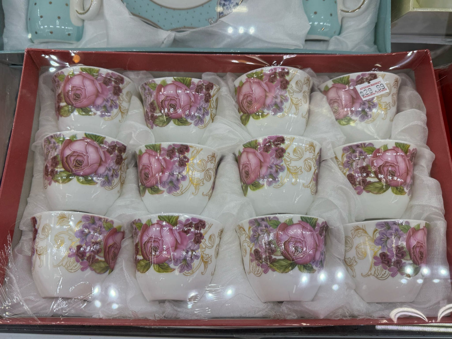 12-Piece Rose Print Teacup Set
