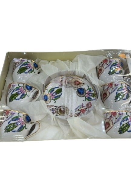 Luxury Floral Teacup & Sugar Bowl Set (7-Piece)