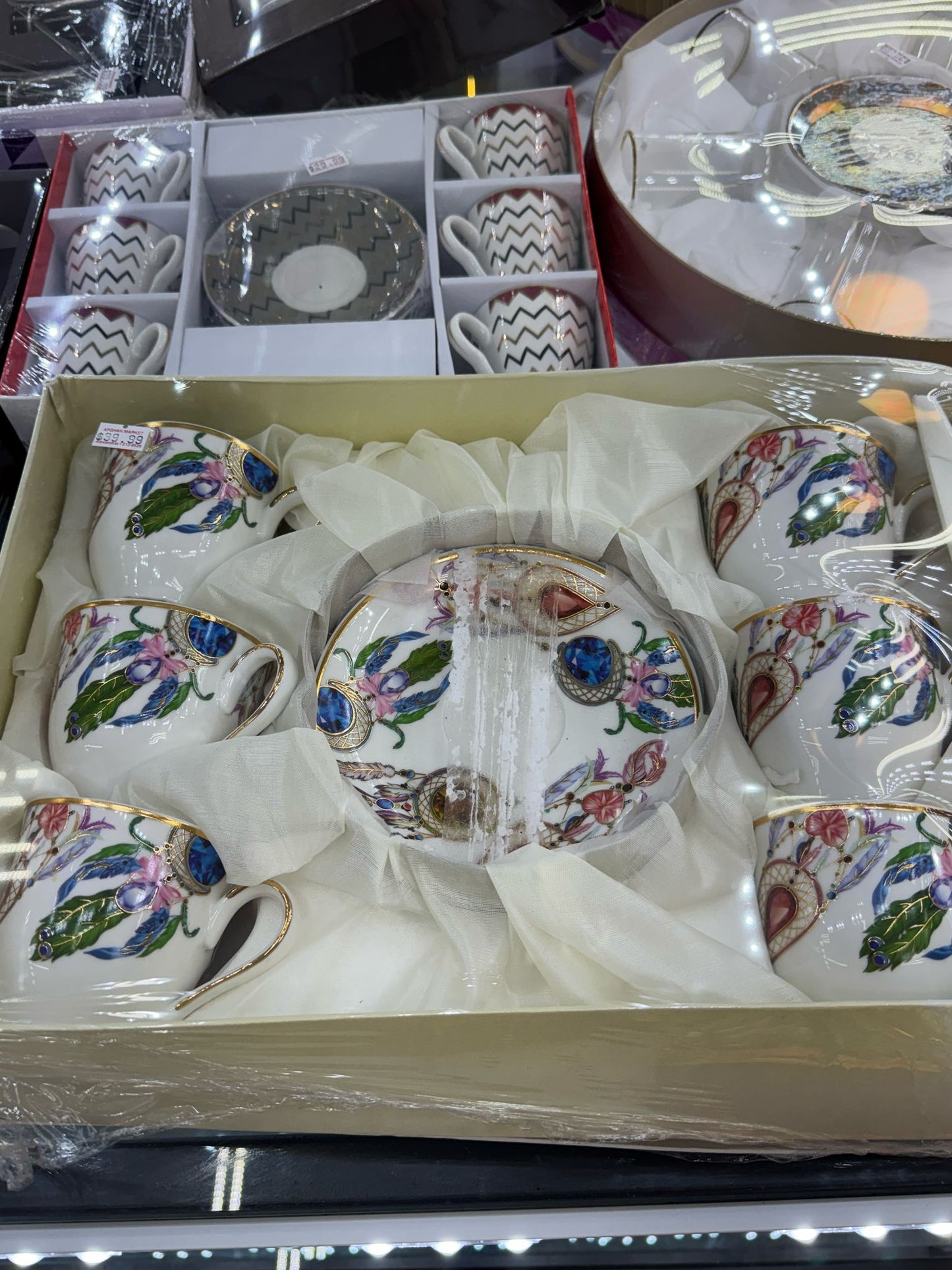Luxury Floral Teacup & Sugar Bowl Set (7-Piece)