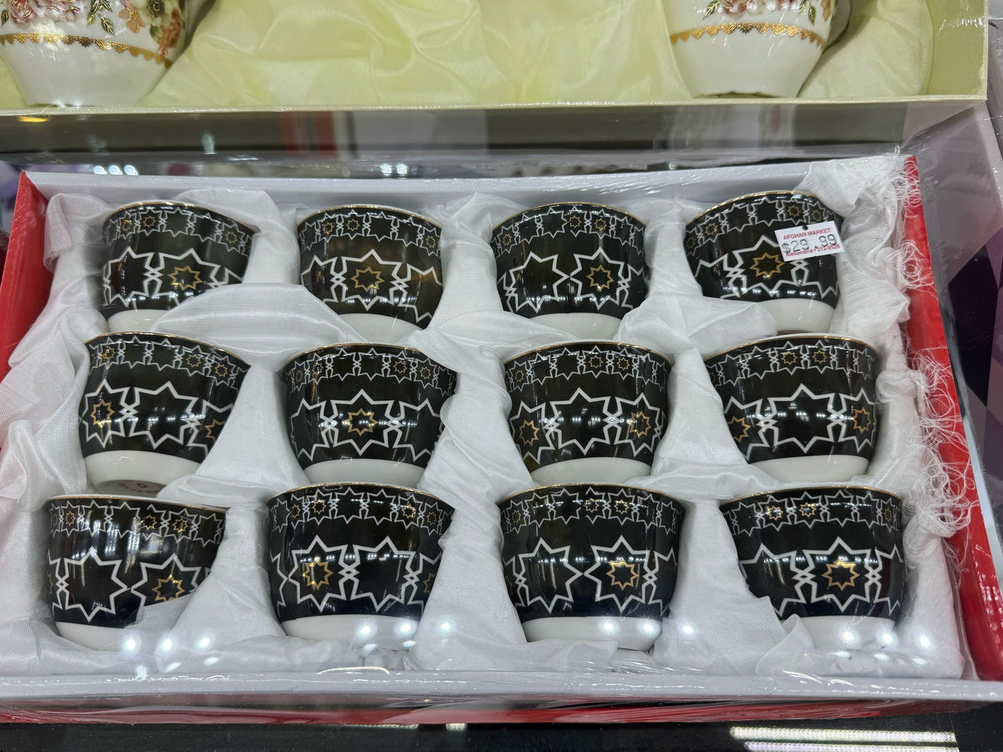 12-Piece Arabic Tea Cup Set – Black & Gold Star Design