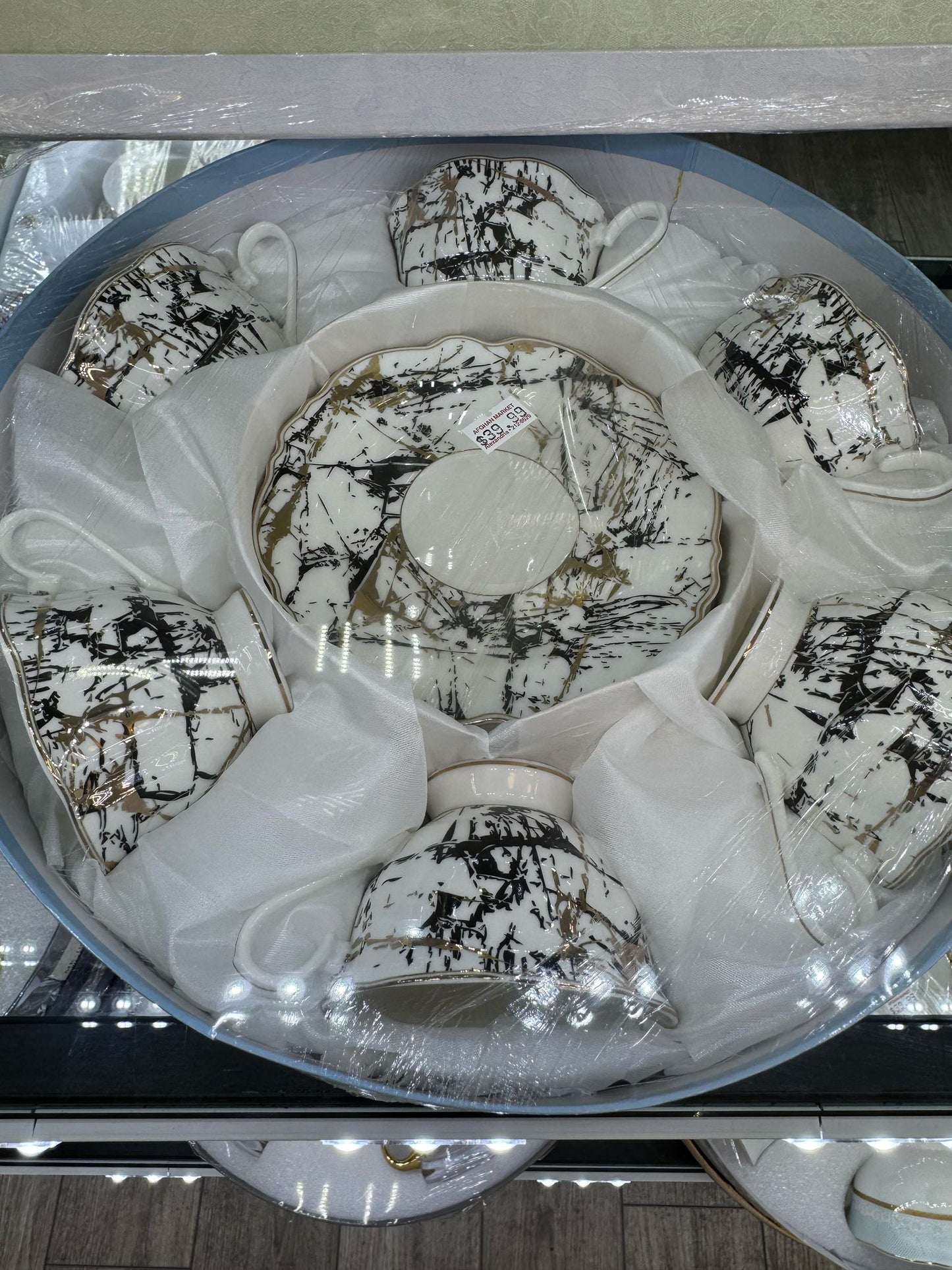 Luxury Marble-Print Tea Set – 12-Piece Modern Classic