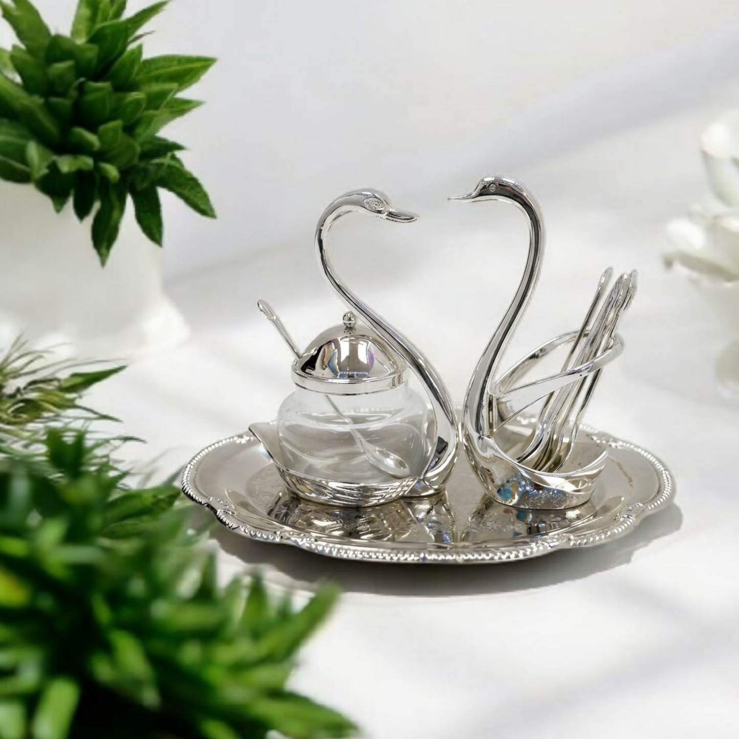 Swan Elegance Condiment & Spoon Set