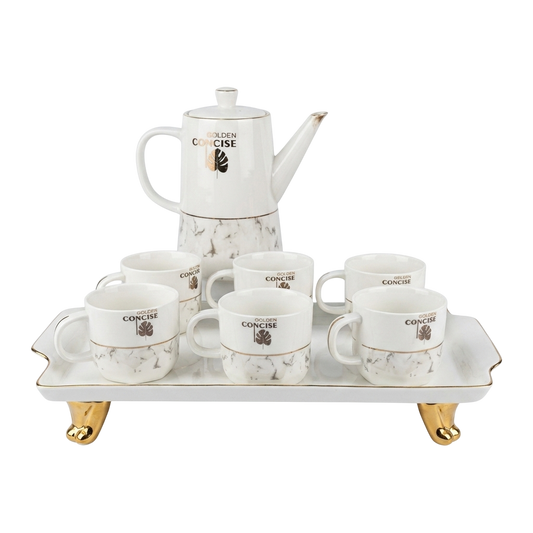 Golden Concise Marble Tea Set – 8 Piece