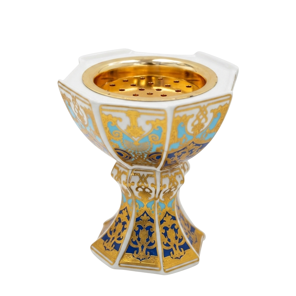 White, Blue & Gold Decorative Bakhoor Incense Burner