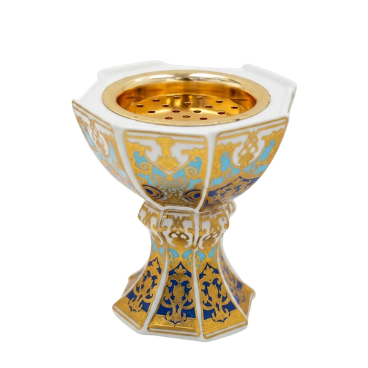 White, Blue & Gold Decorative Bakhoor Incense Burner