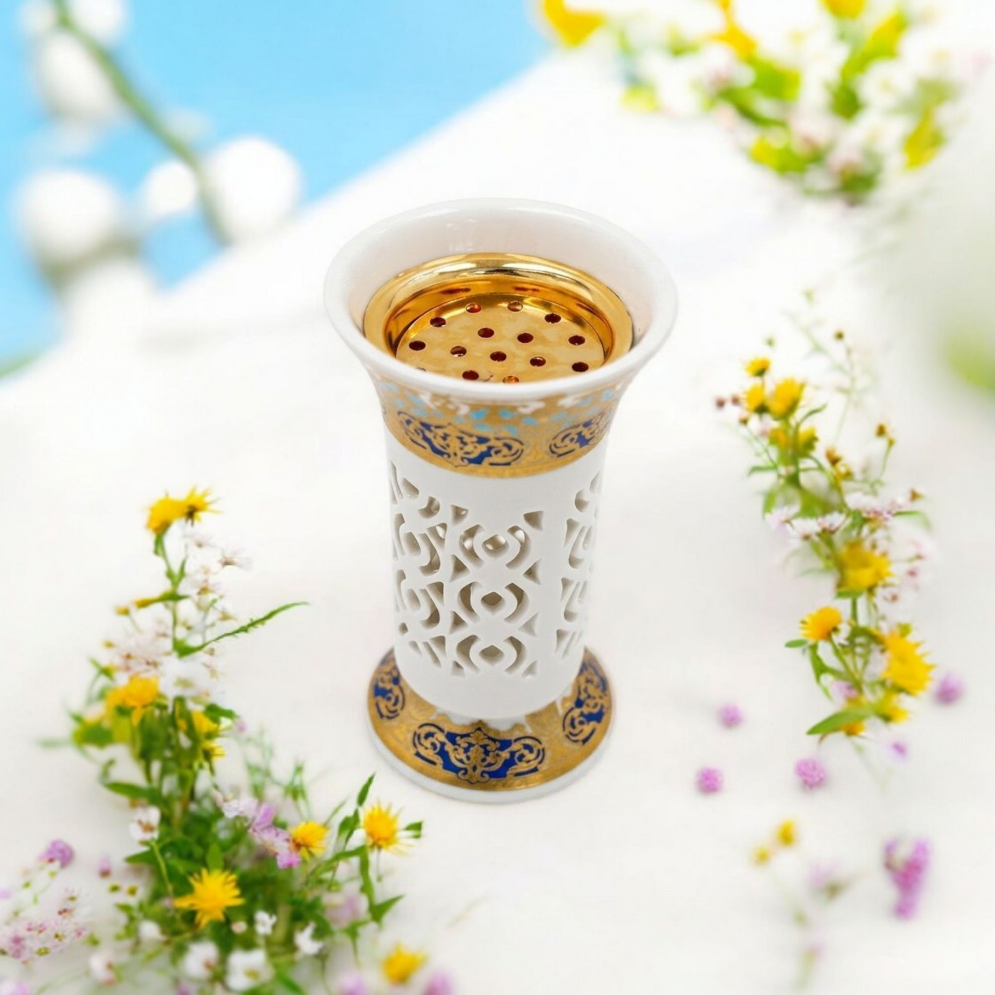 Royal White & Gold Mabkhara Decorative Incense Holder