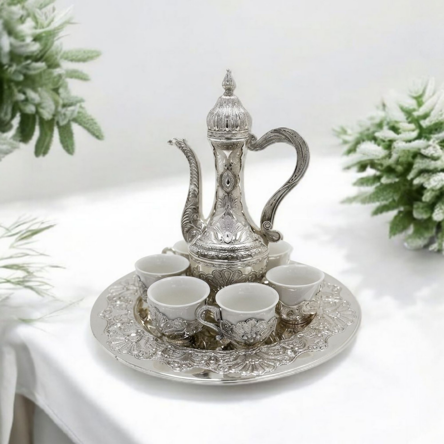 Royal Silver Arabic Coffee Set – 7 Piece