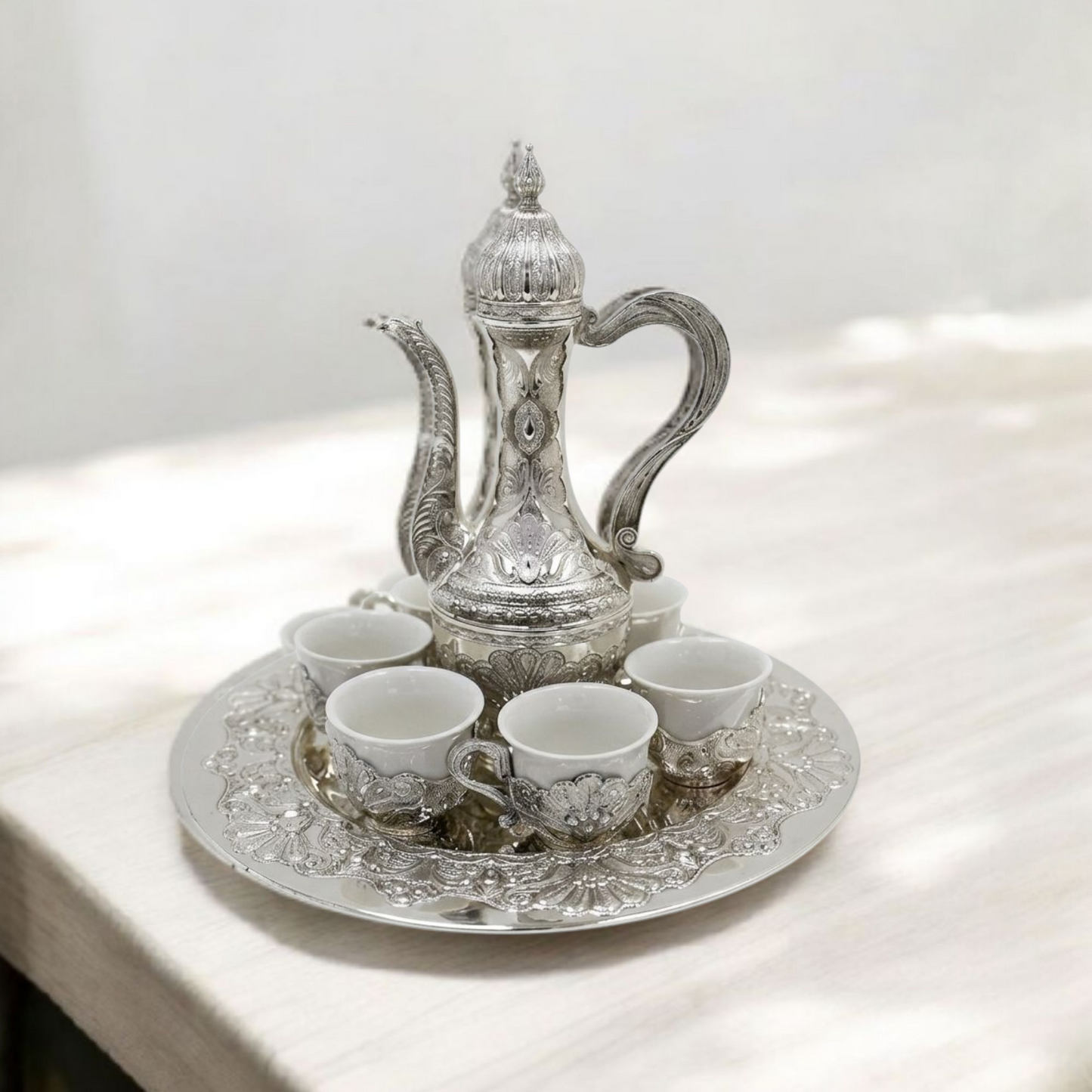 Royal Silver Arabic Coffee Set – 7 Piece
