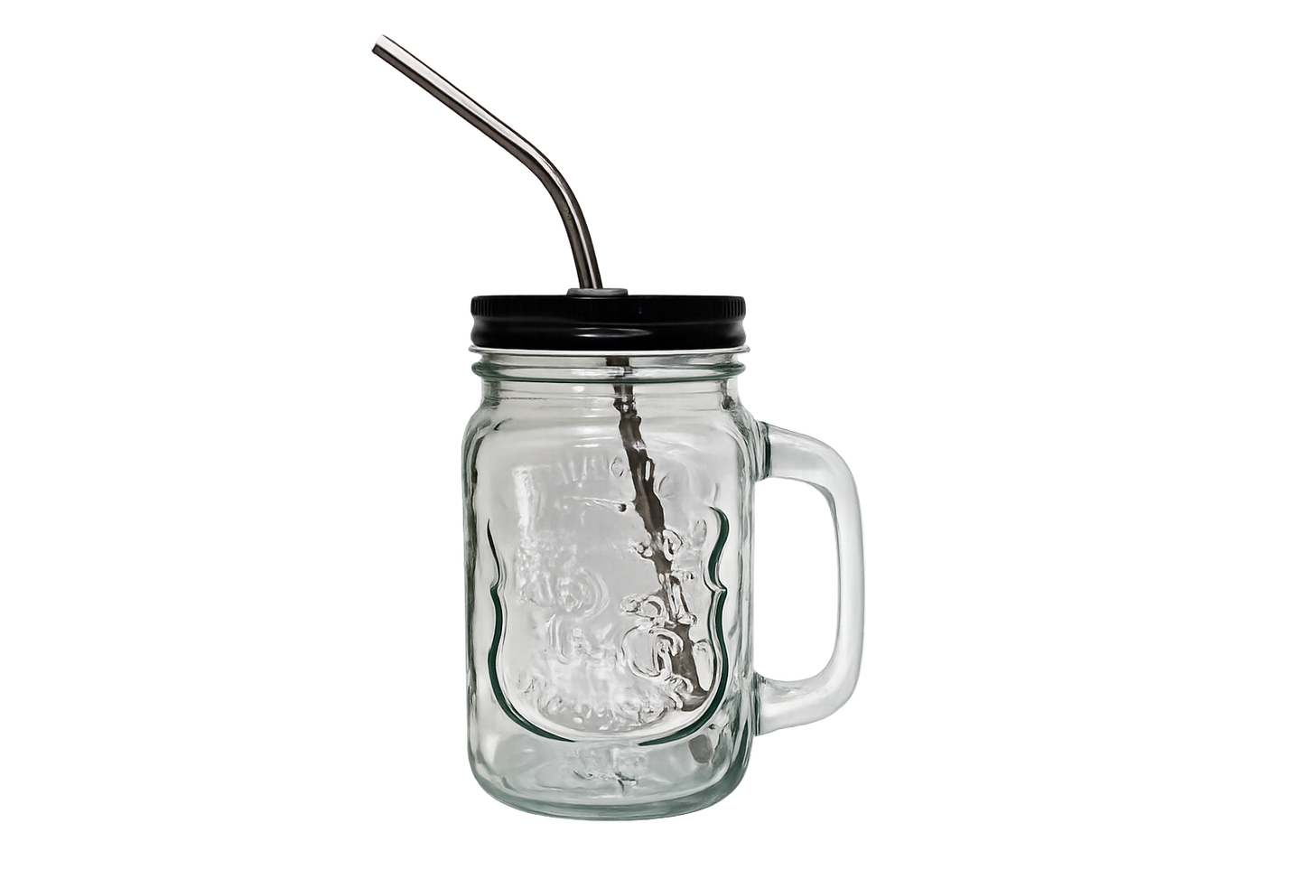 Pair of 2 Vintage Glass Mason Jar Mug with Stainless Steel Straw & Lid (16 oz)
