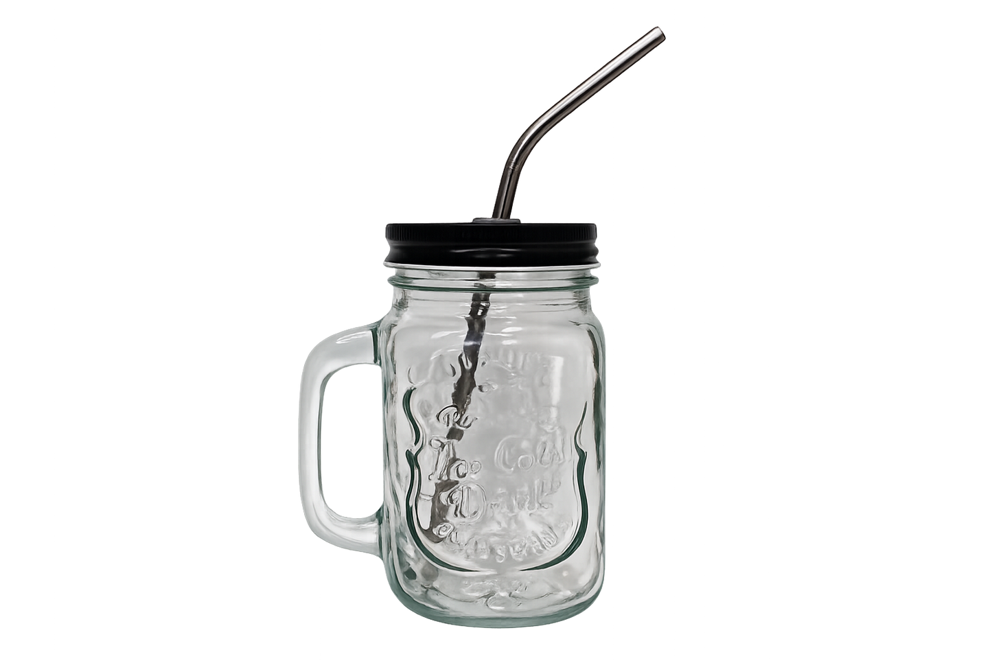 Pair of 2 Vintage Glass Mason Jar Mug with Stainless Steel Straw & Lid (16 oz)
