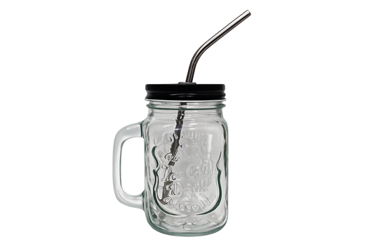 Pair of 2 Vintage Glass Mason Jar Mug with Stainless Steel Straw & Lid (16 oz)