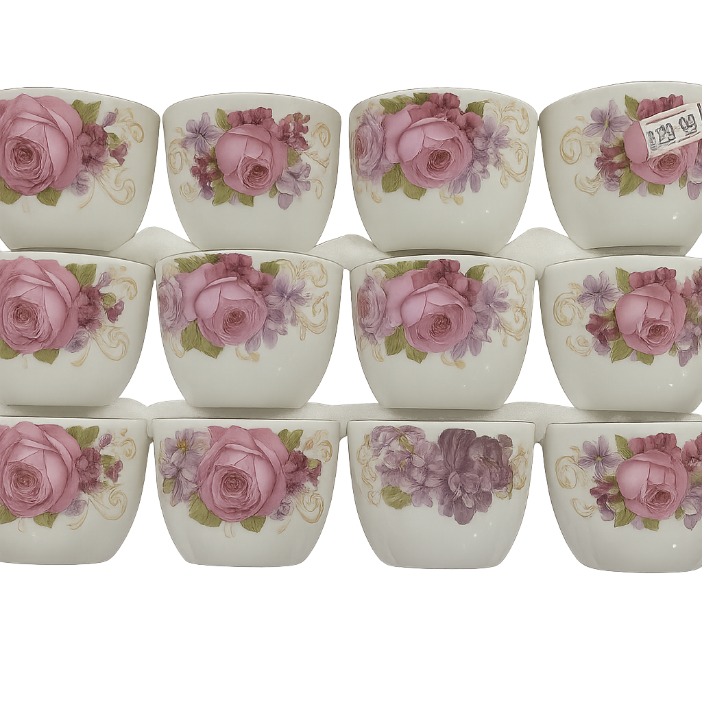 12-Piece Rose Print Teacup Set