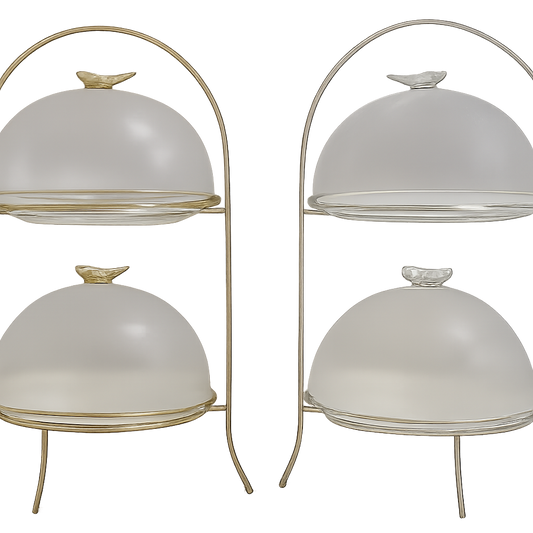 2-Tier Covered Cake & Pastry Stand – Gold & Silver Trim