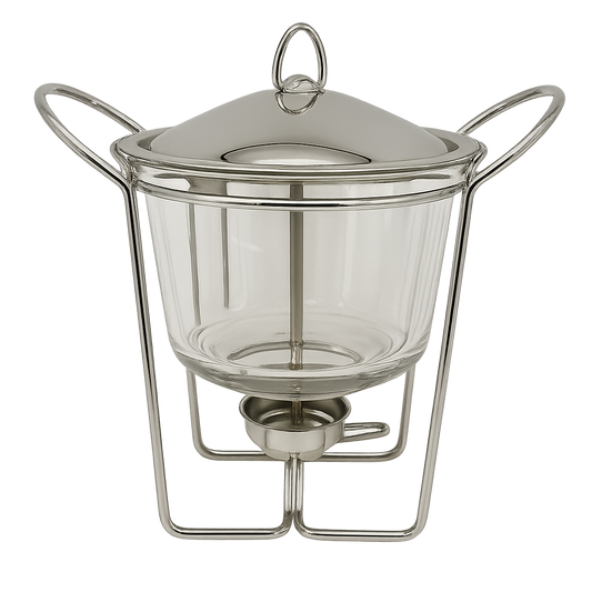 Glass Food Warmer with Stainless Steel Lid & Stand