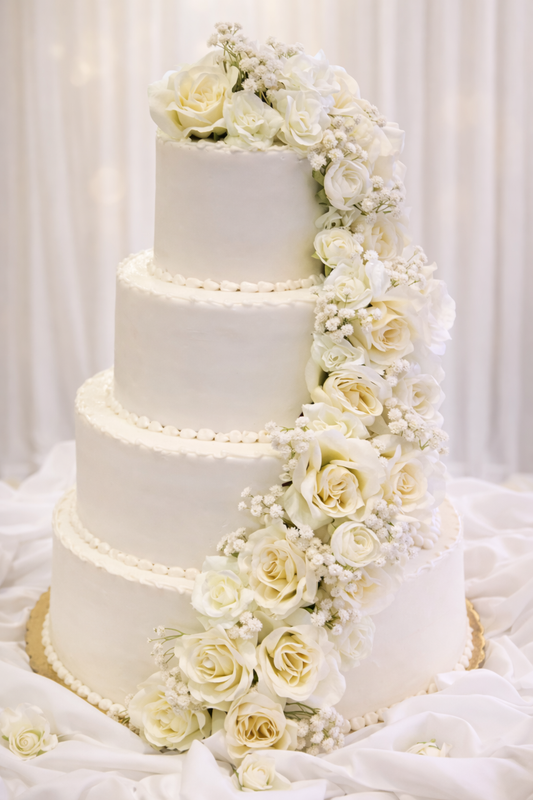 Ivory Rose Cascade 4-Tier Wedding Cake ($9 per person)