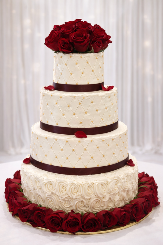 Crimson Rose Royale 4-Tier Wedding Cake ($9 per person)