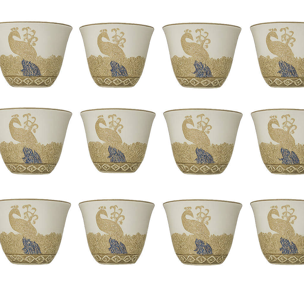 Traditional Handleless Tea Cup Set – Royal Peacock Design
