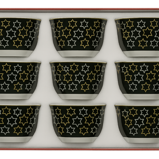 12-Piece Arabic Tea Cup Set – Black & Gold Star Design
