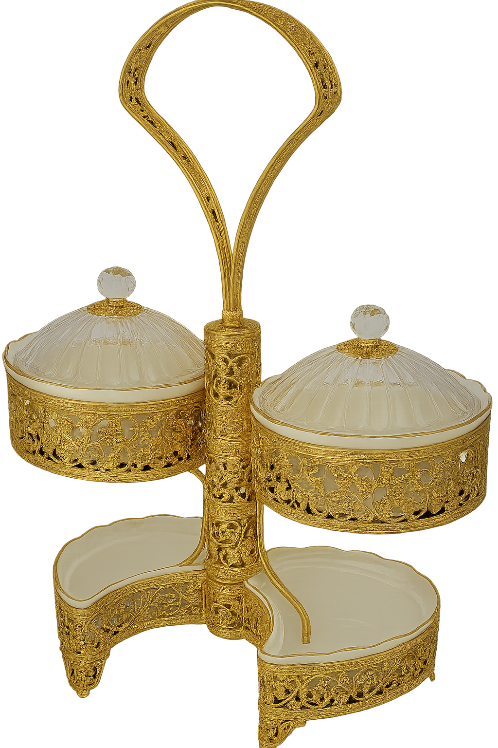 Royal Crystal Dry Fruit Serving Set – 4 Compartments with Gold Frame