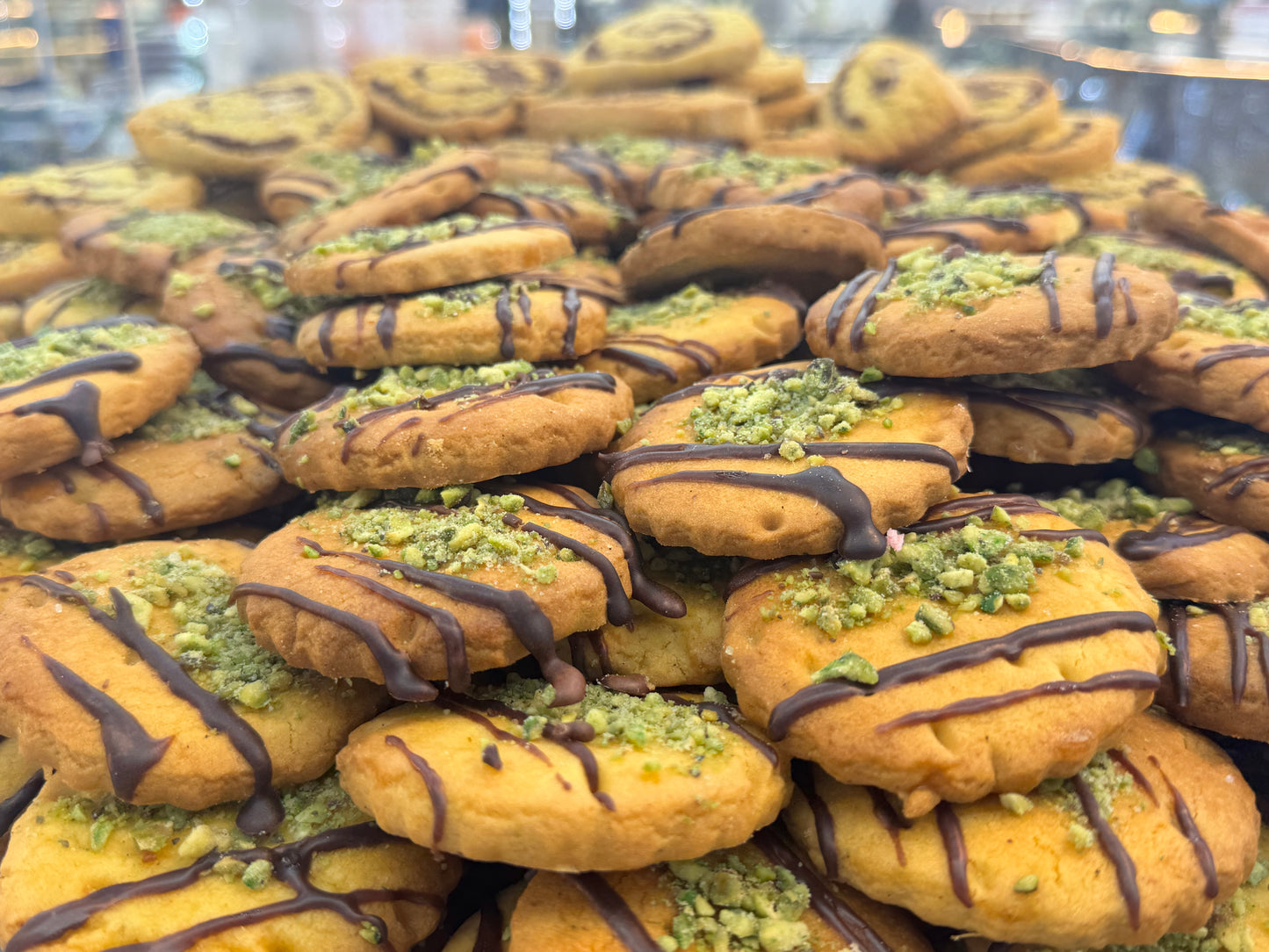 Afghan Pistachio Chocolate Drizzle Cookies – 12.99/lb