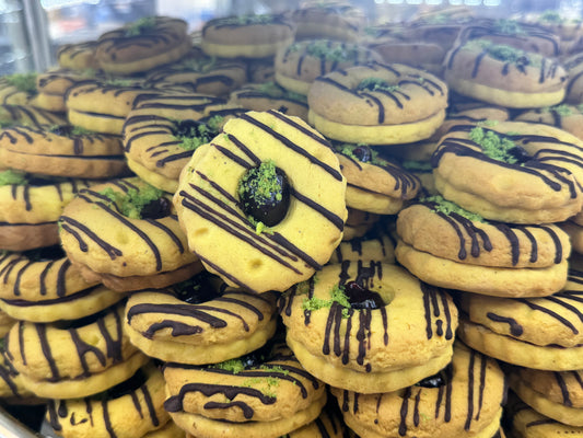 Afghan Chocolate Drizzle Jam Sandwich Cookies – 12.99/lb