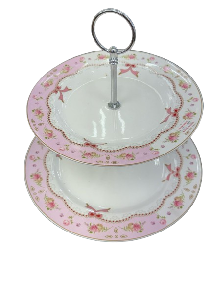 Two-Tier Floral Dessert Stand – Pink Elegance Edition