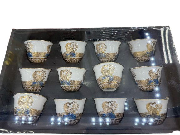 Traditional Handleless Tea Cup Set – Royal Peacock Design