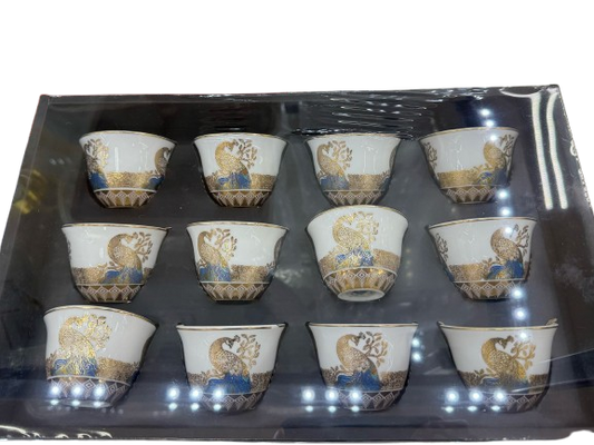 Traditional Handleless Tea Cup Set – Royal Peacock Design