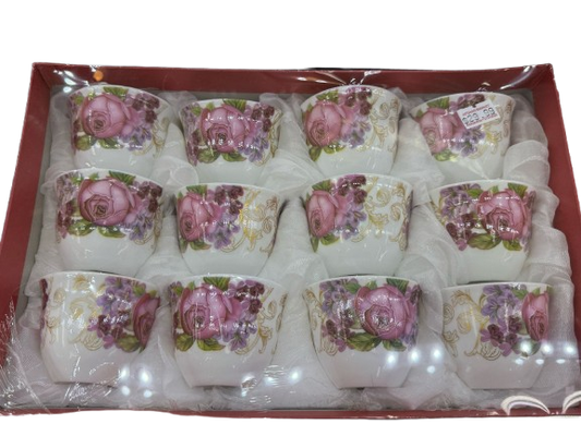 12-Piece Rose Print Teacup Set