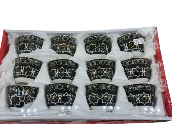 12-Piece Arabic Tea Cup Set – Black & Gold Star Design