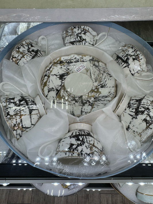Luxury Marble-Print Tea Set – 12-Piece Modern Classic