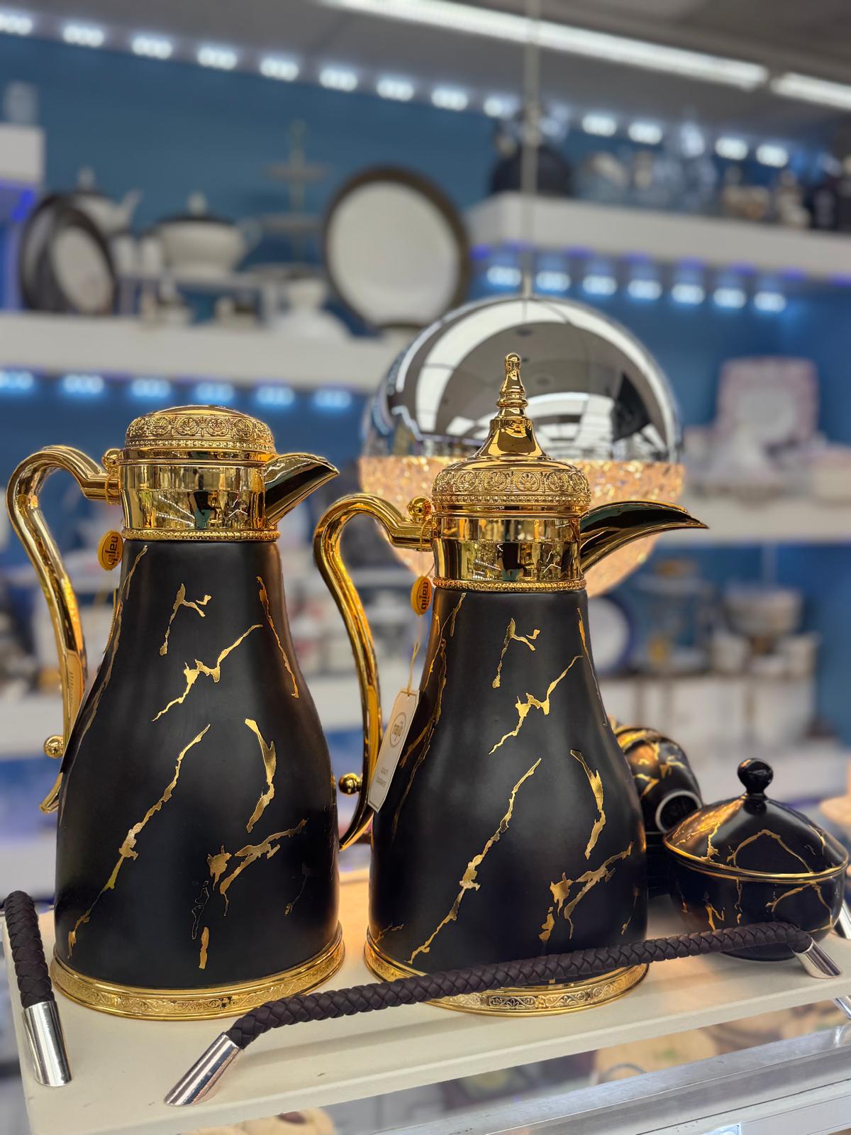 Luxury Black & Gold Thermos Set – 2 Vacuum Coffee & Tea Flasks with Cups