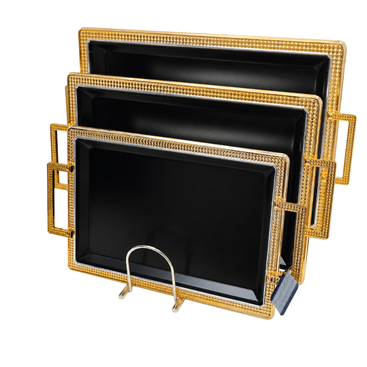 Luxury Black & Gold Decorative Serving Tray Set (3 Pieces)