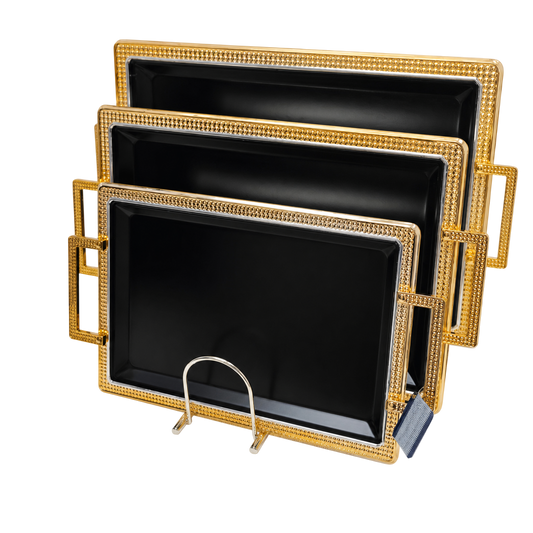 Luxury Black & Gold Decorative Serving Tray Set (3 Pieces)