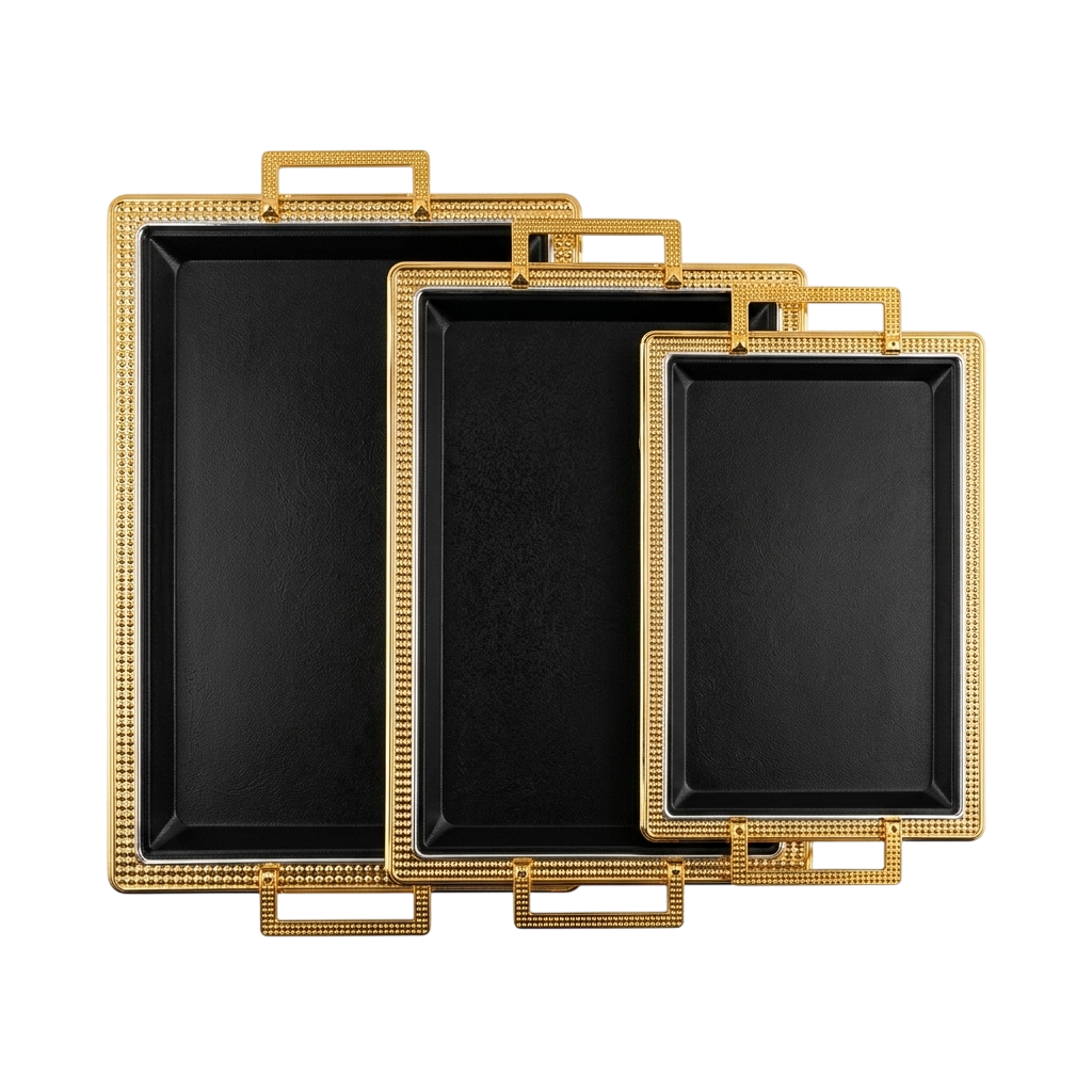 Luxury Black & Gold Decorative Serving Tray Set (3 Pieces)