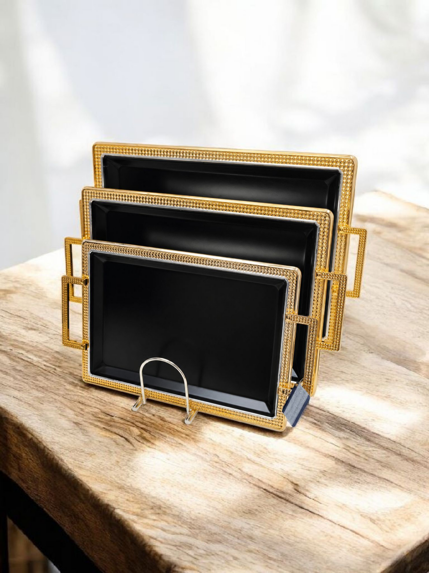 Luxury Black & Gold Decorative Serving Tray Set (3 Pieces)