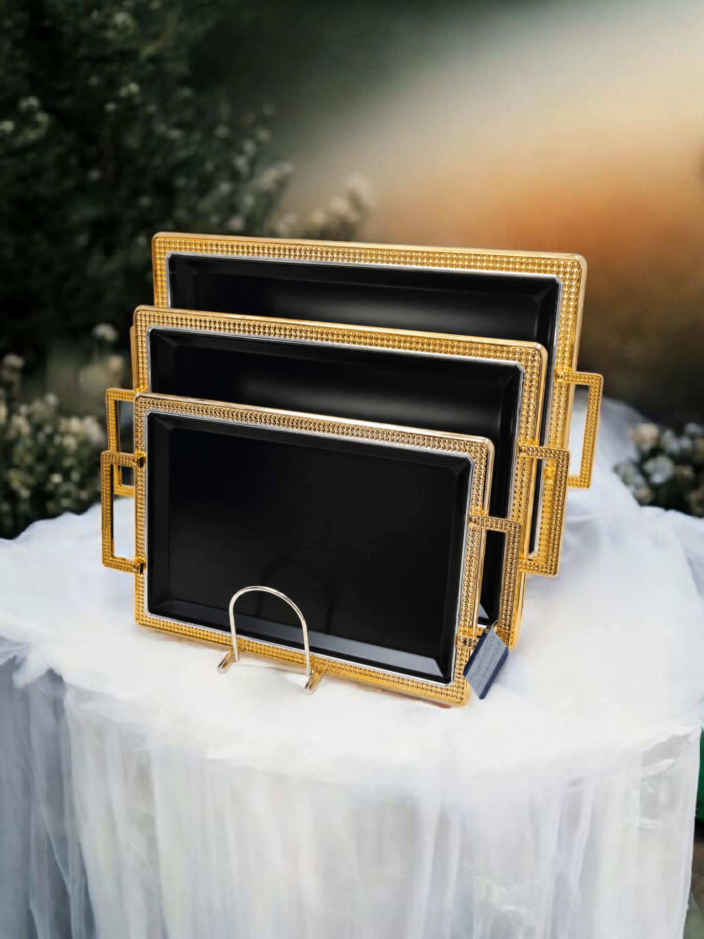 Luxury Black & Gold Decorative Serving Tray Set (3 Pieces)