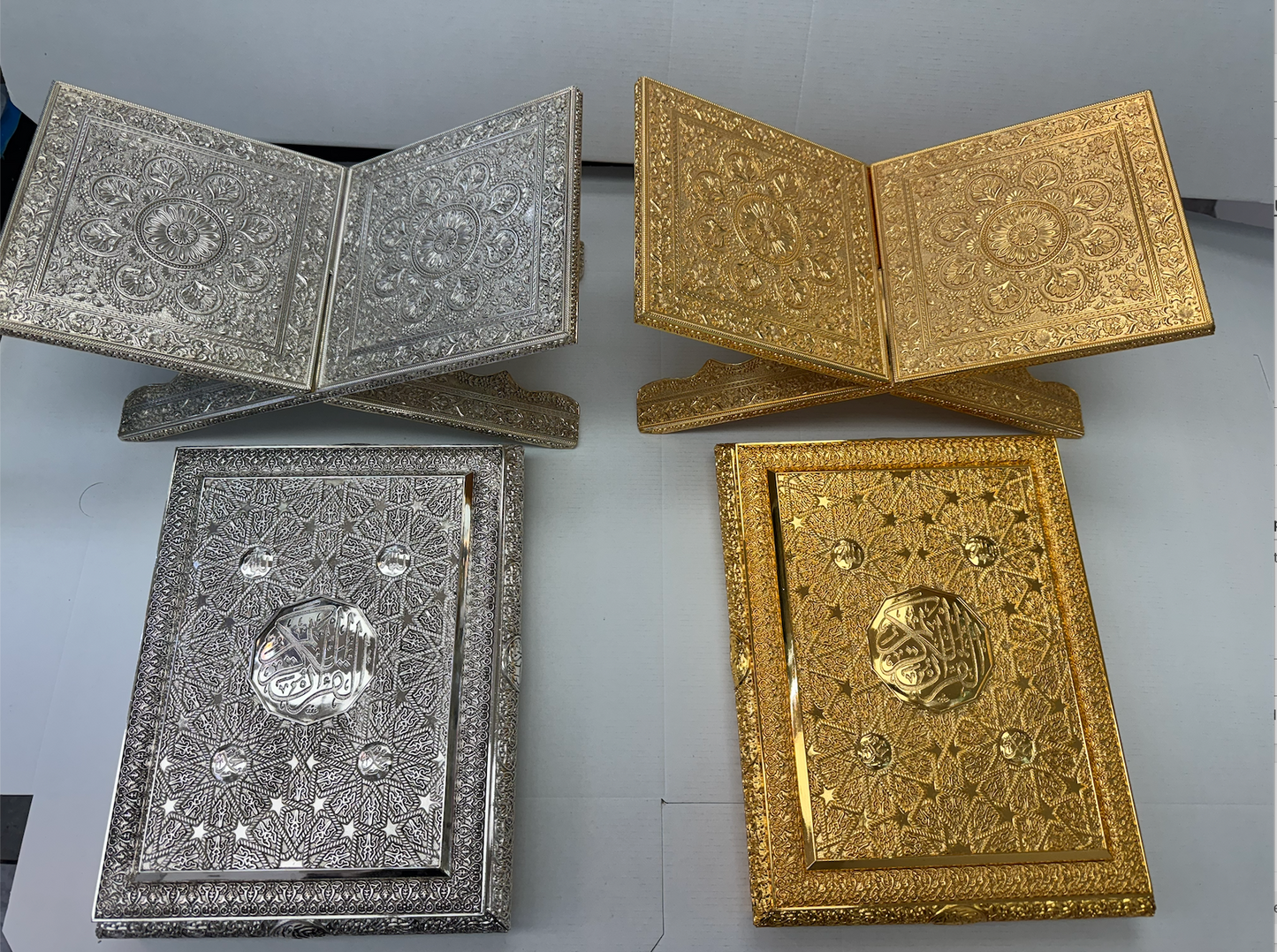 Royal Gold & Silver Quran Set Collection with Luxury Stands