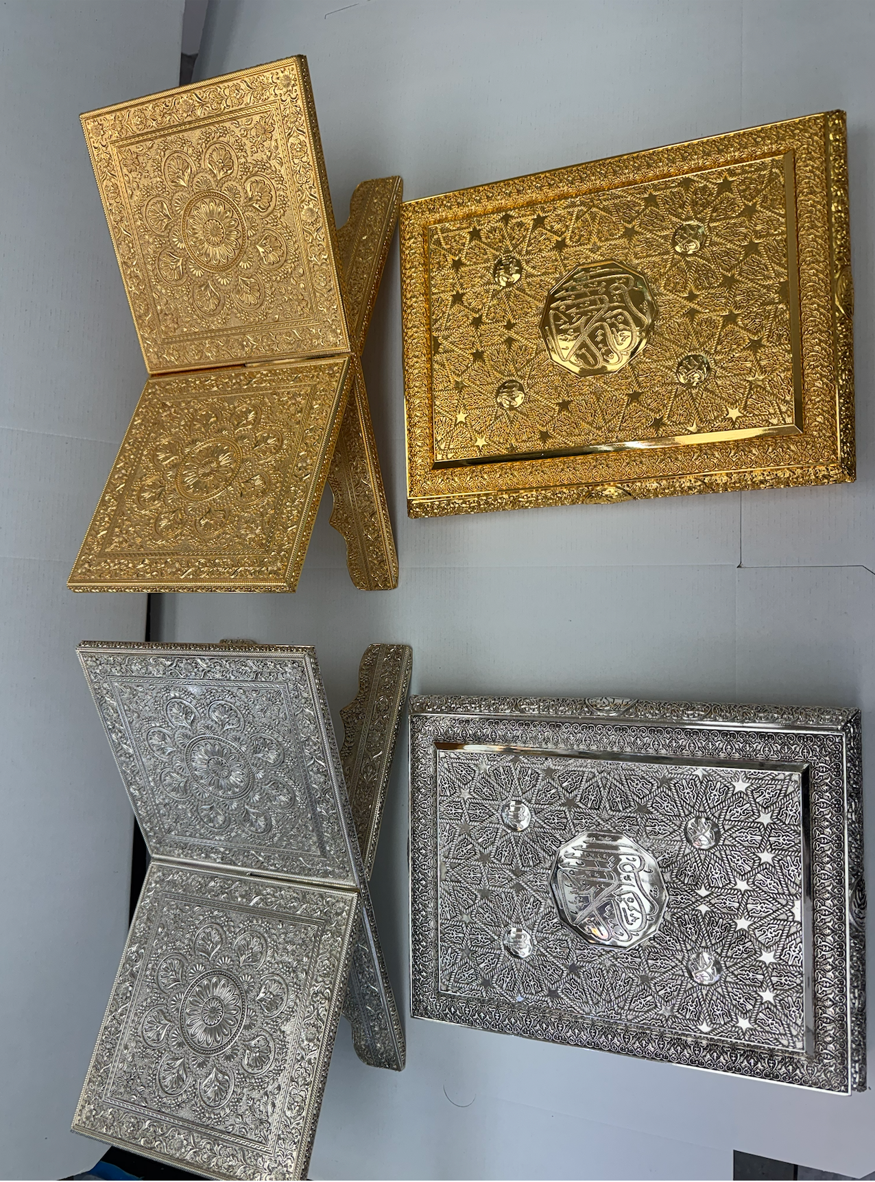 Royal Gold & Silver Quran Set Collection with Luxury Stands